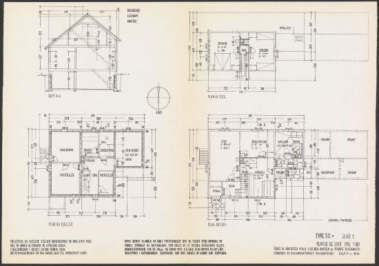 Boligdirektoratets typetegning nr. 52, plan og snitt