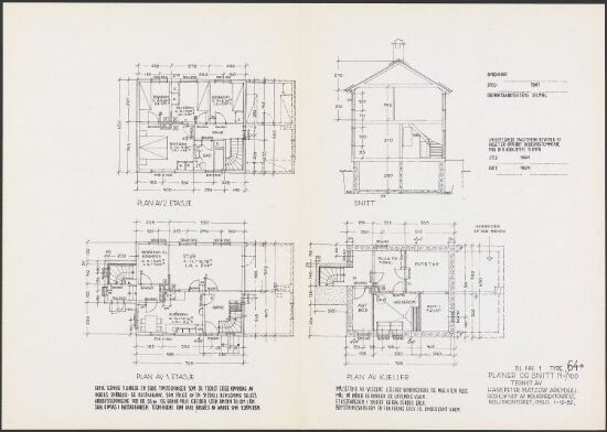 Boligdirektoratets typetegning nr. 64, planer og snitt