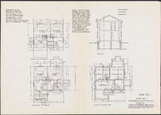 Boligdirektoratets typetegning nr. 74, planer og snitt