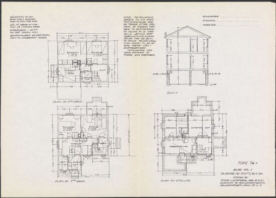 Boligdirektoratets typetegning nr. 74, planer og snitt