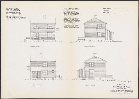 Boligdirektoratets typetegning nr. 74, fasadeoppriss