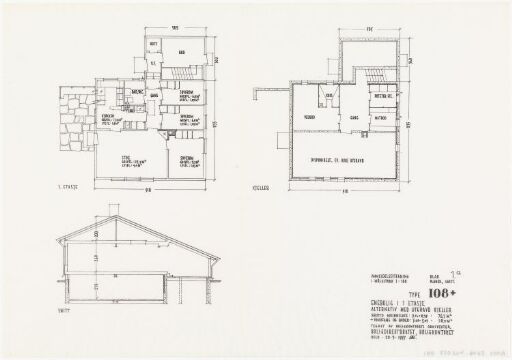 Boligdirektoratets typetegning nr. 108, plan og snitt