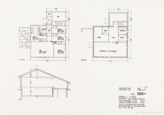 Boligdirektoratets typetegning nr. 108, plan og snitt