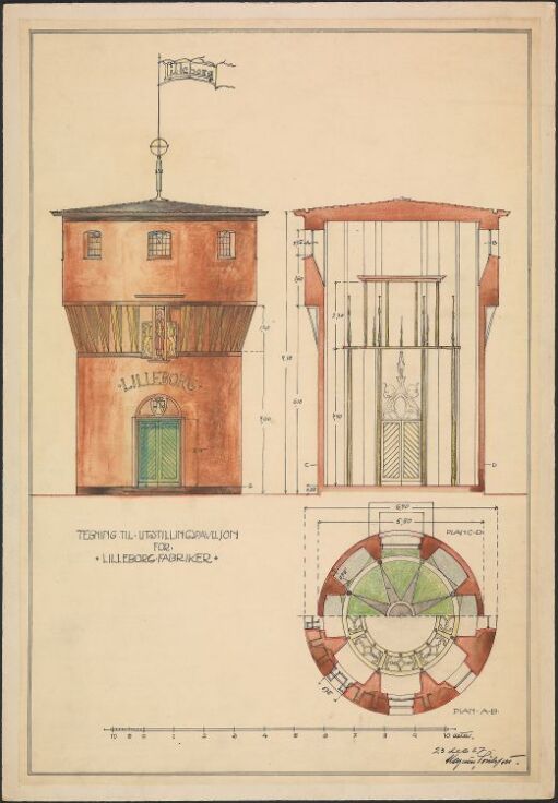 Tegning til utstillingspaviljong for Lilleborg Fabrikker