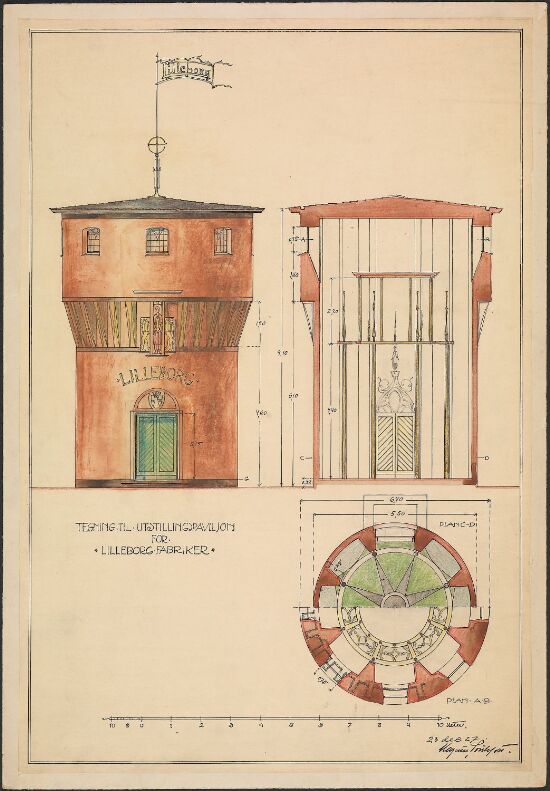 Tegning til utstillingspaviljong for Lilleborg Fabrikker