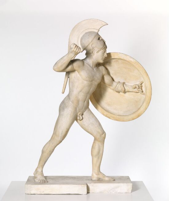 Gavlfigur fra figurkomplekset Athene mellom grekere og trojanere i kamp, Afaiatempelet på Aegina