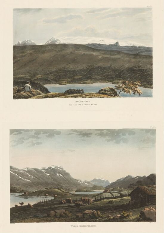 Mugnetinden sett fra toppen av Olberg i Valdres; Utsikt over Helestrønd