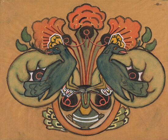 Ornament med to blå fugler