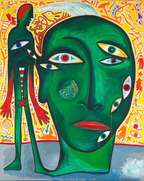 Grønt hode og blodige hender