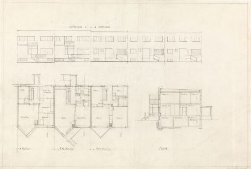 Rekkehus i Apalveien. Plan og fasader.