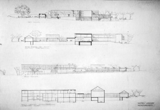 Konkurranseutkast til Munchmuseet, snitt og fasadeoppriss