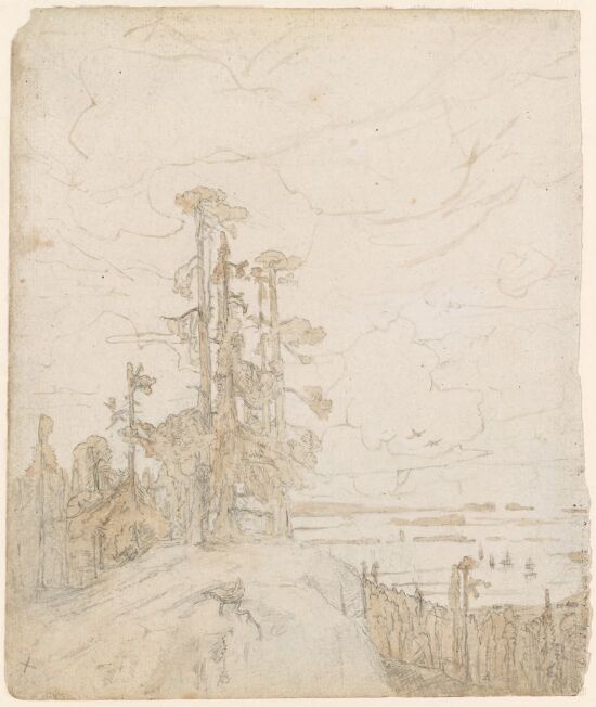 Skoglandskap med to jegere