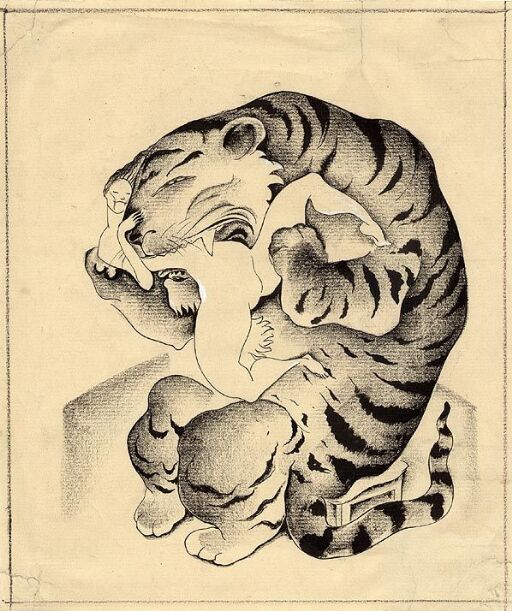 Tiger and woman