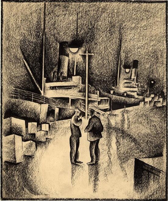 To menn på dampskipsbrygge