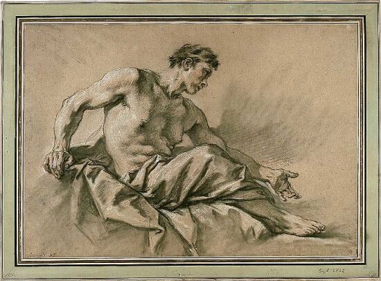 Studie av sittende mann med draperier