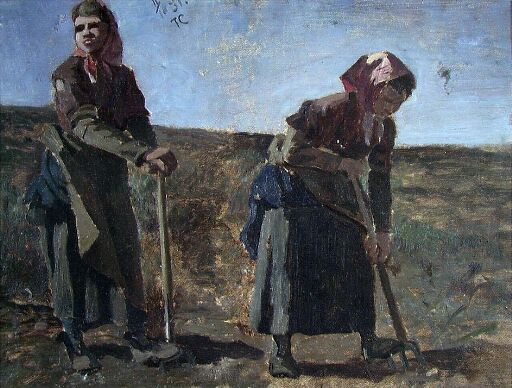 Two women digging Potatoes