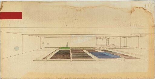 Norges paviljong på verdensutstillingen i Brussel. Utstillingskonsept. Interiørperspektiv.