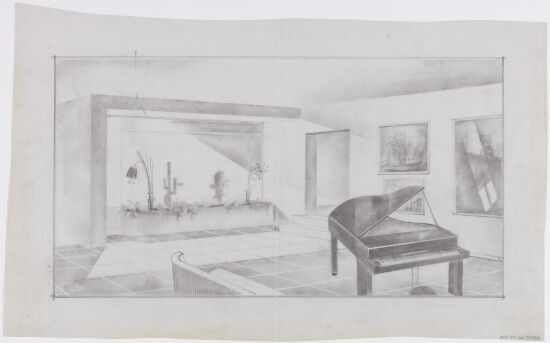 Galleribygning for Sejerstedt Bødtker, interiør med flygel