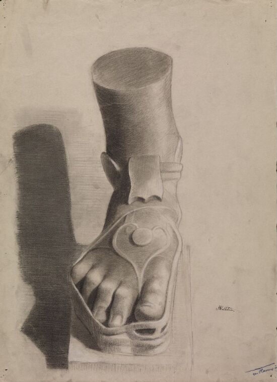 Fot i sandal, slagskygge til venstre