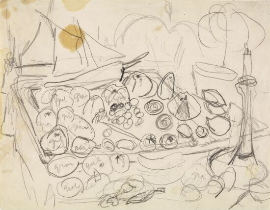 Stilleben med stearinlys og frukt