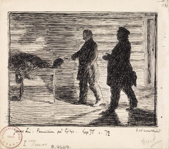 Forarbeid til illustrasjon, Jonas Lie, "Familien på Gilje", København 1903 [-1904]