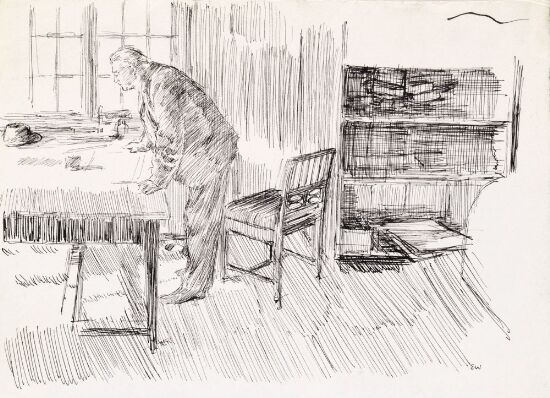 Mannsfigur i interiør