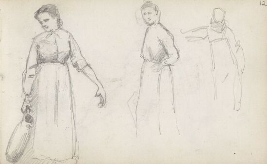 Kvinne bærende på mugge; figurstudier