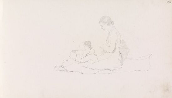 Sittende kvinne med barn