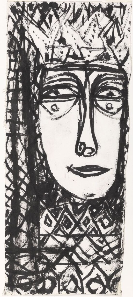 Figur med krone, en face