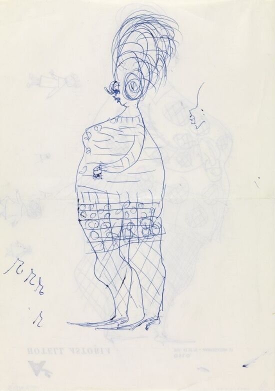 Stående kvinne; hode, profil mot venstre