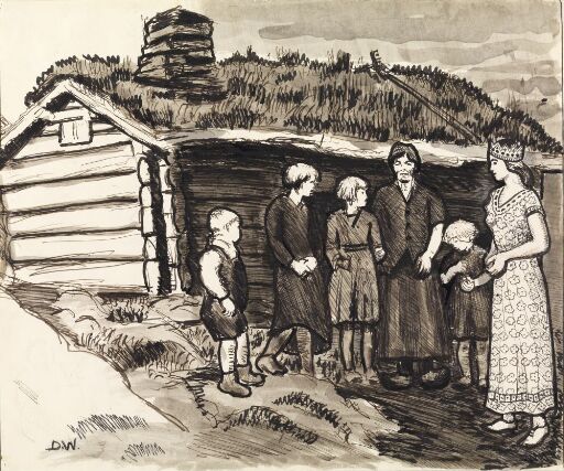 Illustrasjon til "Lurvehette", P. Chr. Asbjörnsen og J. Moe, Samlede eventyr, 1936