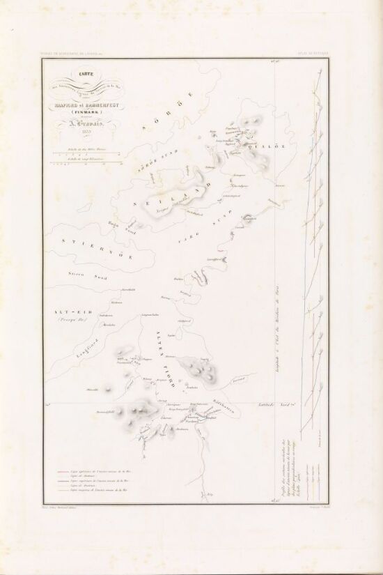 Carte des anciennes lignes du niveau de la mer entre Kaafiord et Hammerfest en Finmark