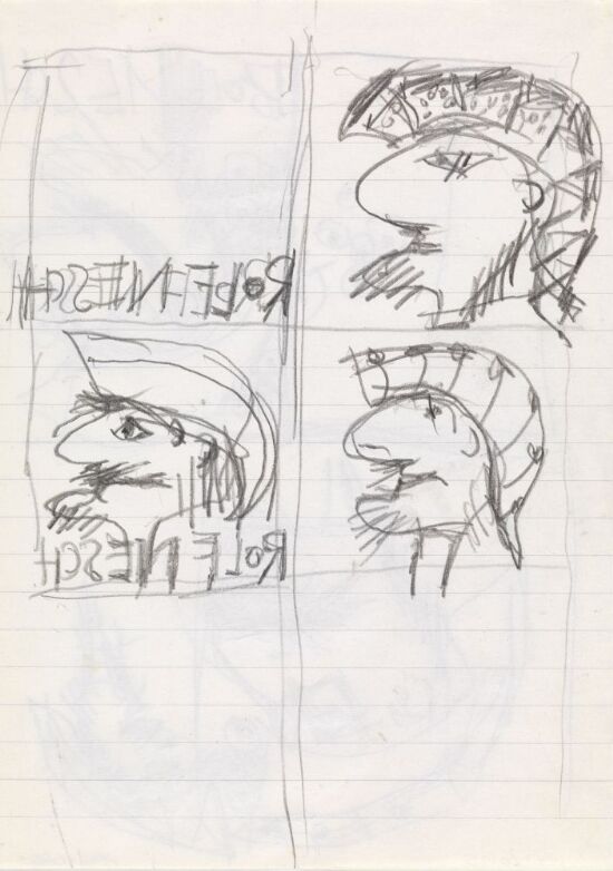 Tre studier av mannshoder med hjelm