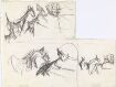 Tre studier av mannsfigurer og hester