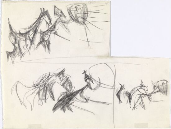 Tre studier av mannsfigurer og hester
