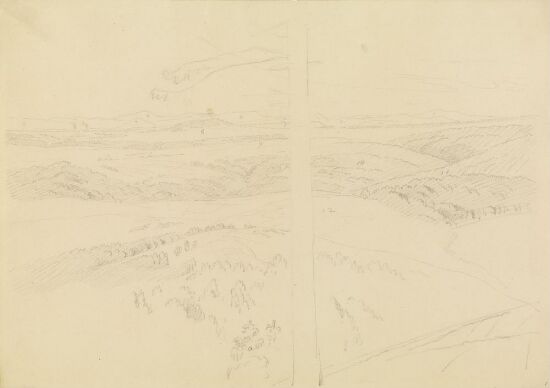 Baumstamm vor einer Landschaft