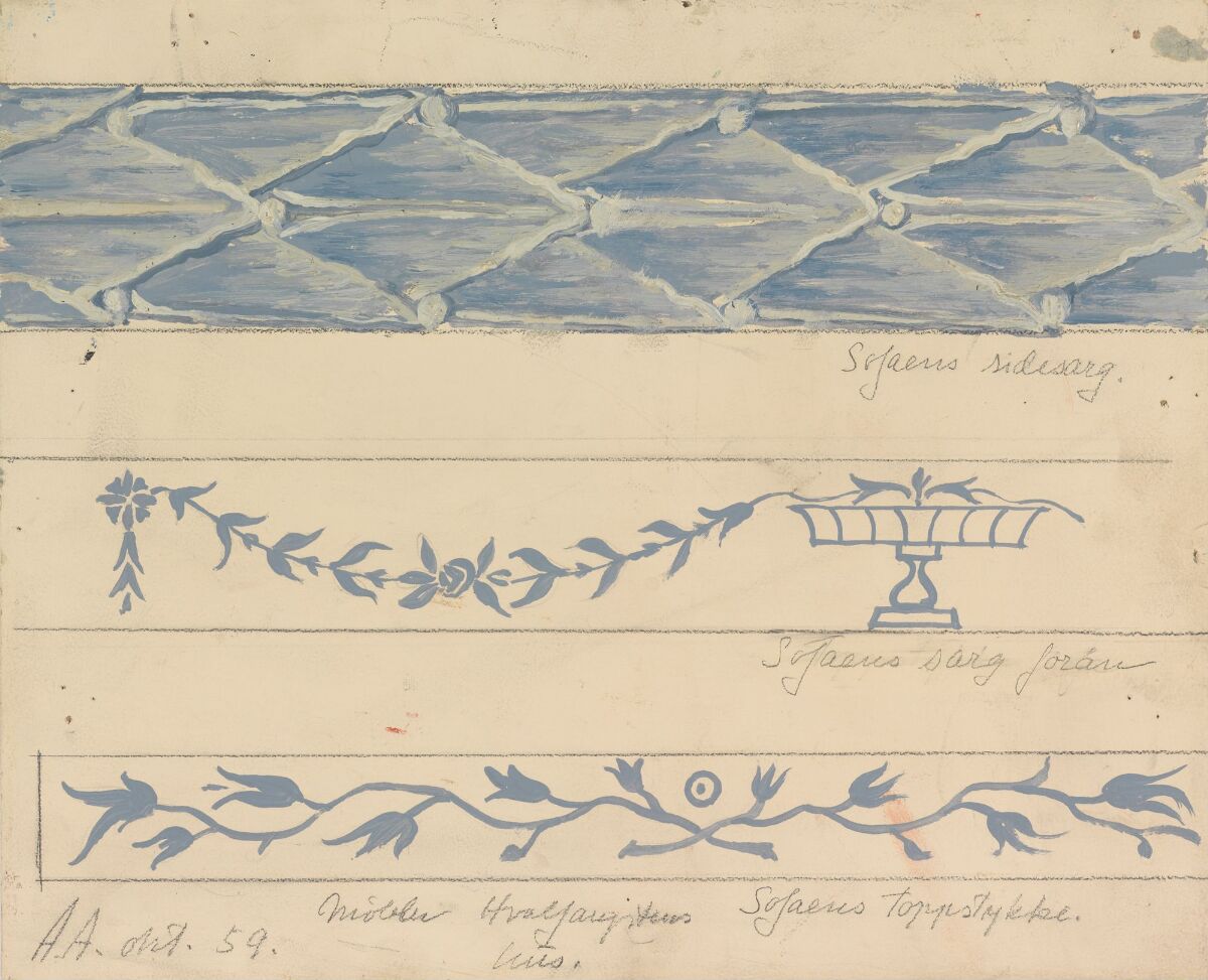 Arnstein Arneberg, Hvalfangstens hus. Mønster til dekorasjon på sofa