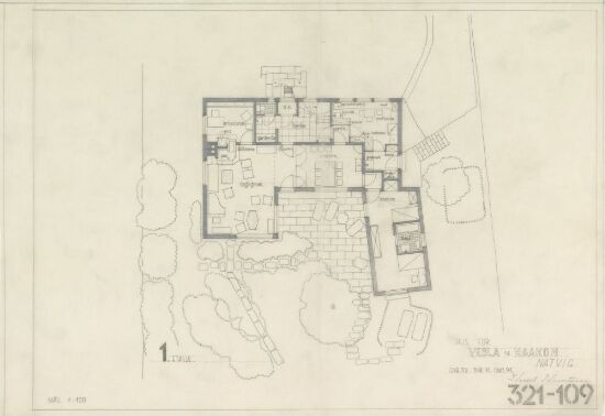 Villa Natvig, utkast til plan av 1. etasje