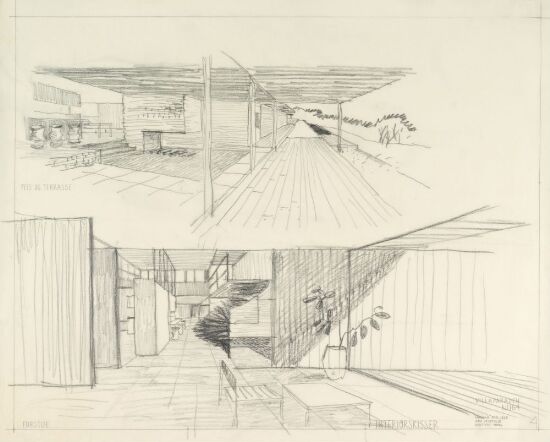 Utkast til interiører i generasjonsbolig på Nordisk villaparad. Interiørperspektiv