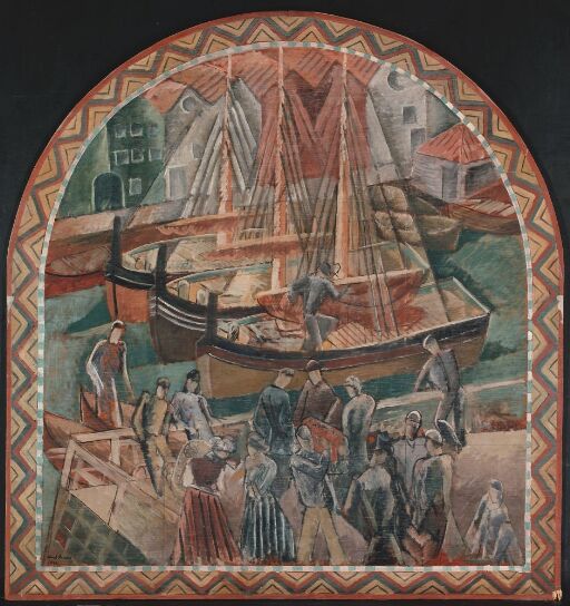 In the Harbour. Sketch for frescodecoration in Bergen Stock Exchange