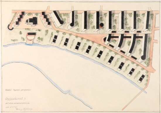 Planleggelse av en haveforstad ved Bromstad på Strinda, perspektivisk situasjonsplan