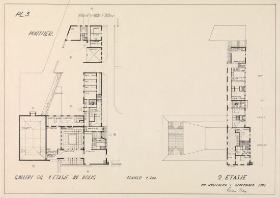 Utkast til privatbolig for malerisamling for en skipsreder og kontorbygning for hans bedrift, planer