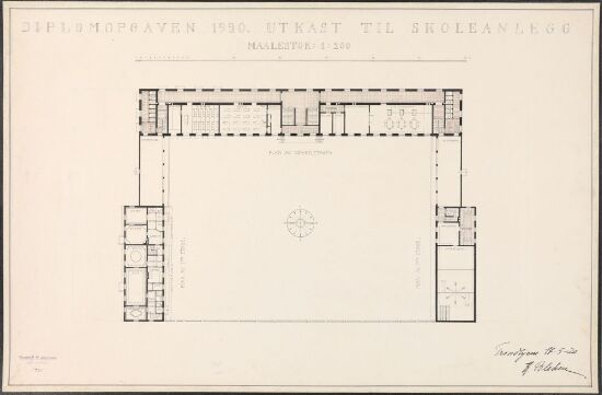 Utkast til skoleanlegg i en mindre industriby, plantegning