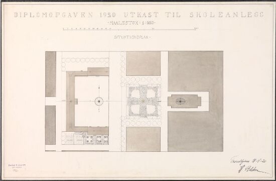 Utkast til skoleanlegg i en mindre industriby, situasjonsplan