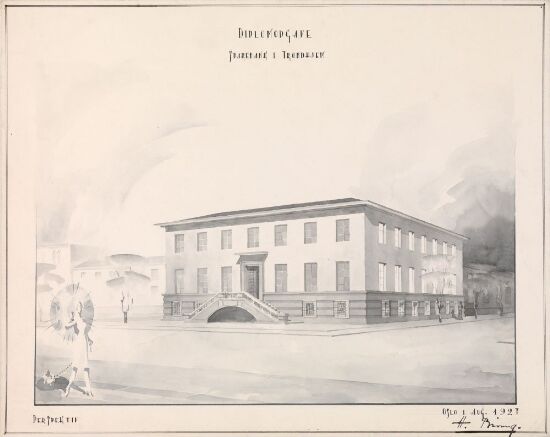 Utkast til en bankbygning i en middelstor by, perspektiv