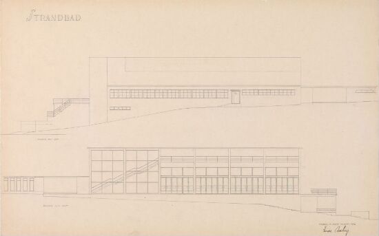 Utkast til strandbad med restaurantanlegg, fasadeoppriss
