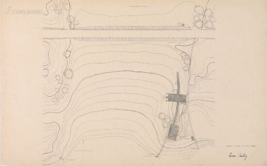 Utkast til strandbad med restaurantanlegg, situasjonsplan