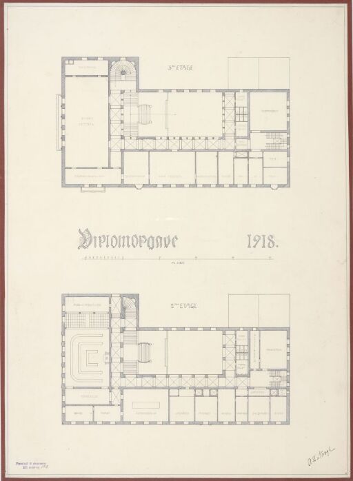 Utkast til rådhus for en middels stor kystby, plan av 2. og 3. etasje