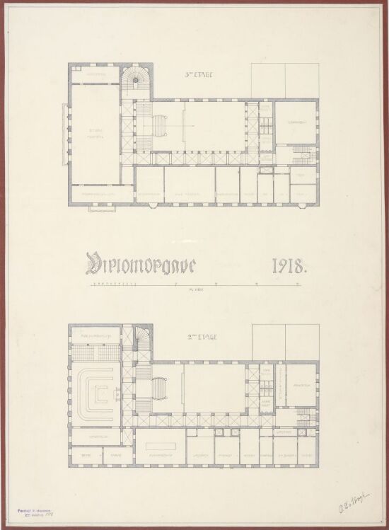 Utkast til rådhus for en middels stor kystby, plan av 2. og 3. etasje