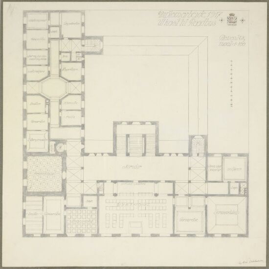 Utkast til rådhus for en mindre by, plan av andre etasje